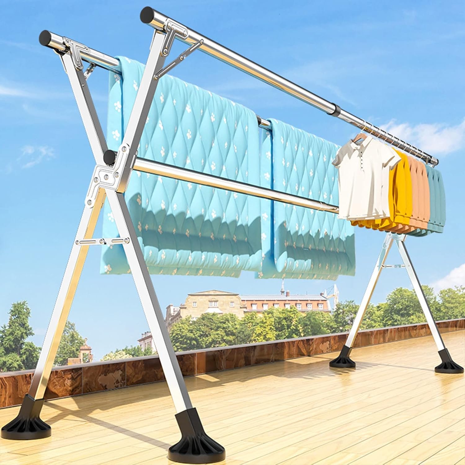Folding Stainless Steel Laundry Drying Rack, Space-Saving Indoor Clothes Airer, Retractable Clothes Stand 1.35-2m, No Installation Needed for Easy Drying