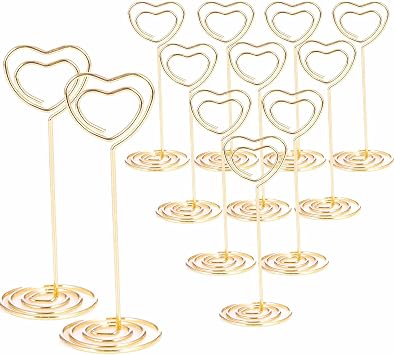 12pcs Table Number Holders Metal, 3.35 inch Place Card Stands for Wedding Centerpieces, Birthday Party - Table Card & Photo Picture Holders Gold-Heart Shaped