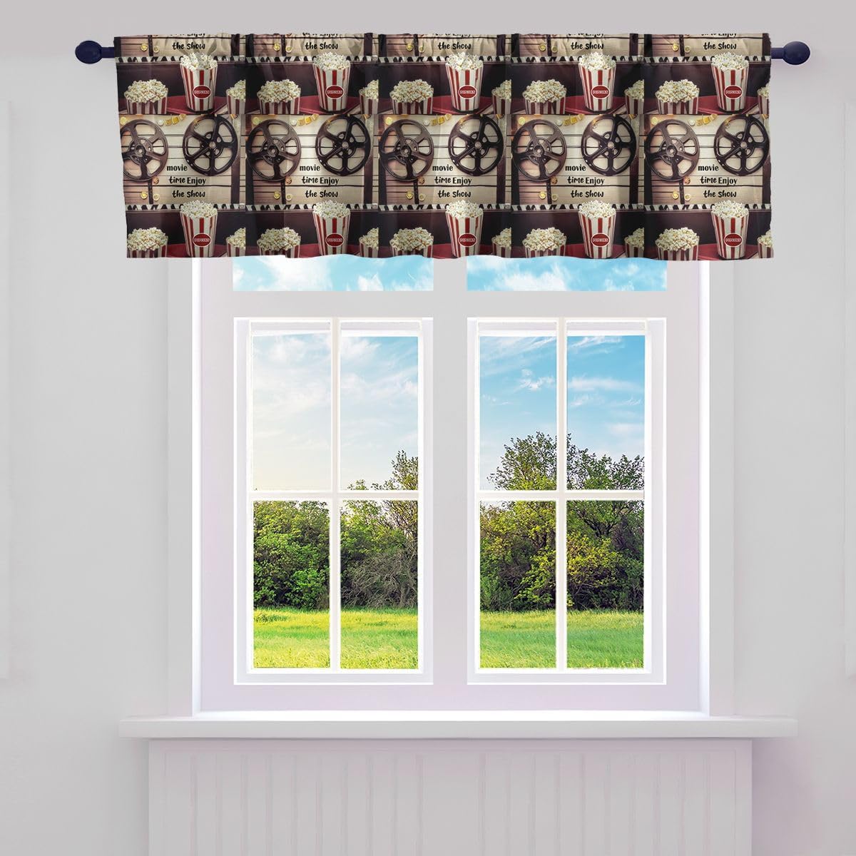 Homewish Theater Cinema Poster Valance Curtains,Retro Movie Window Valances for Living Room Decor,Popcorn Blackout Window Treatments 1 Panel,Movie Night Kitchen Curtain Valance,52" L X 15" W