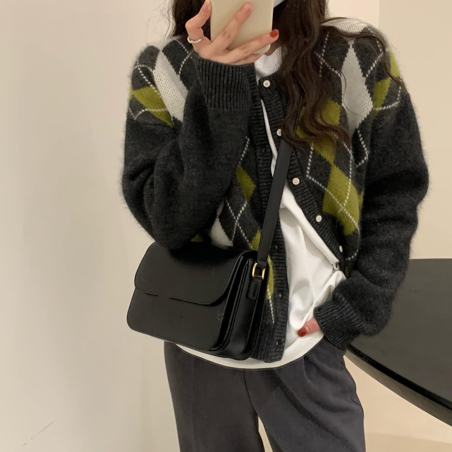 Trendy Fall Sweater for Women 2026 Grunge Argyle Plaid Preppy Y2K E-Girl Cardigan Chunky Knit Vintage Grandpa Sweater - Image 5
