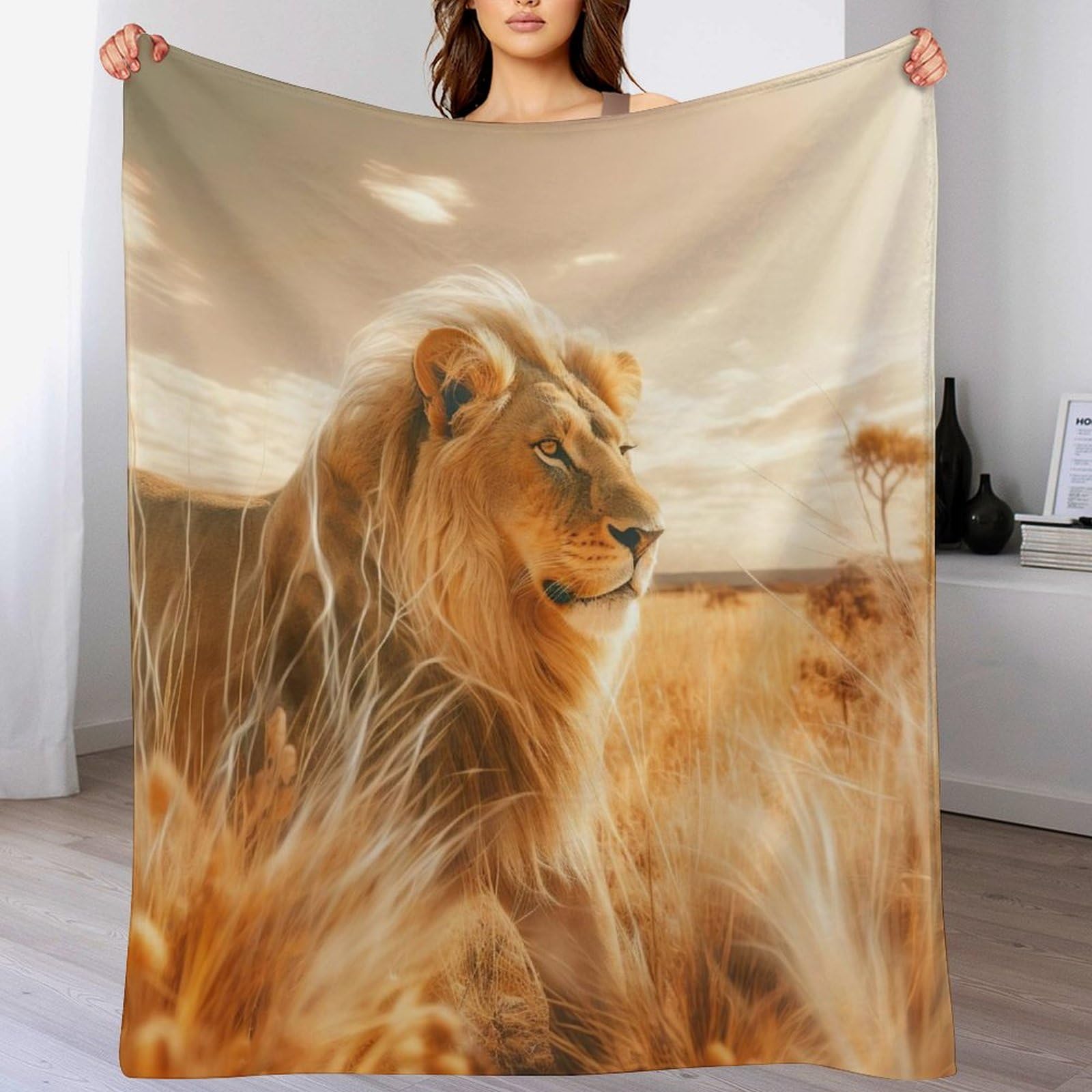 Couverture polaire lion lit canapé plaid chaud doux 130x150cm