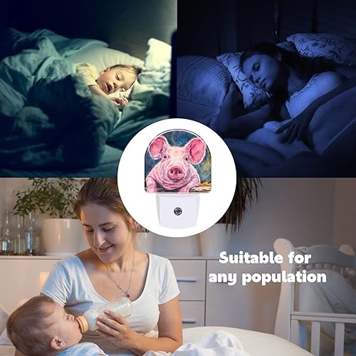 Miniatura 6 de AKKAVNIA Linda luz nocturna de cerdito enchufable en la pared, luces nocturnas de granja para niños y niñas, luz nocturna redonda con sensor de