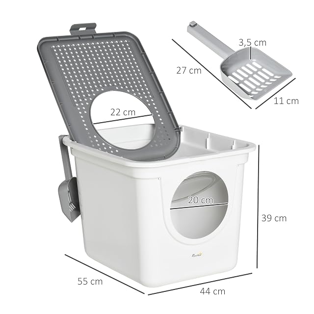 Foto 7 de 8 de PawHut Caja de Arena para Gatos con Tapa, Pala XXL, para Gatos de hasta 5 kg, 44 x 55 x 39 cm
