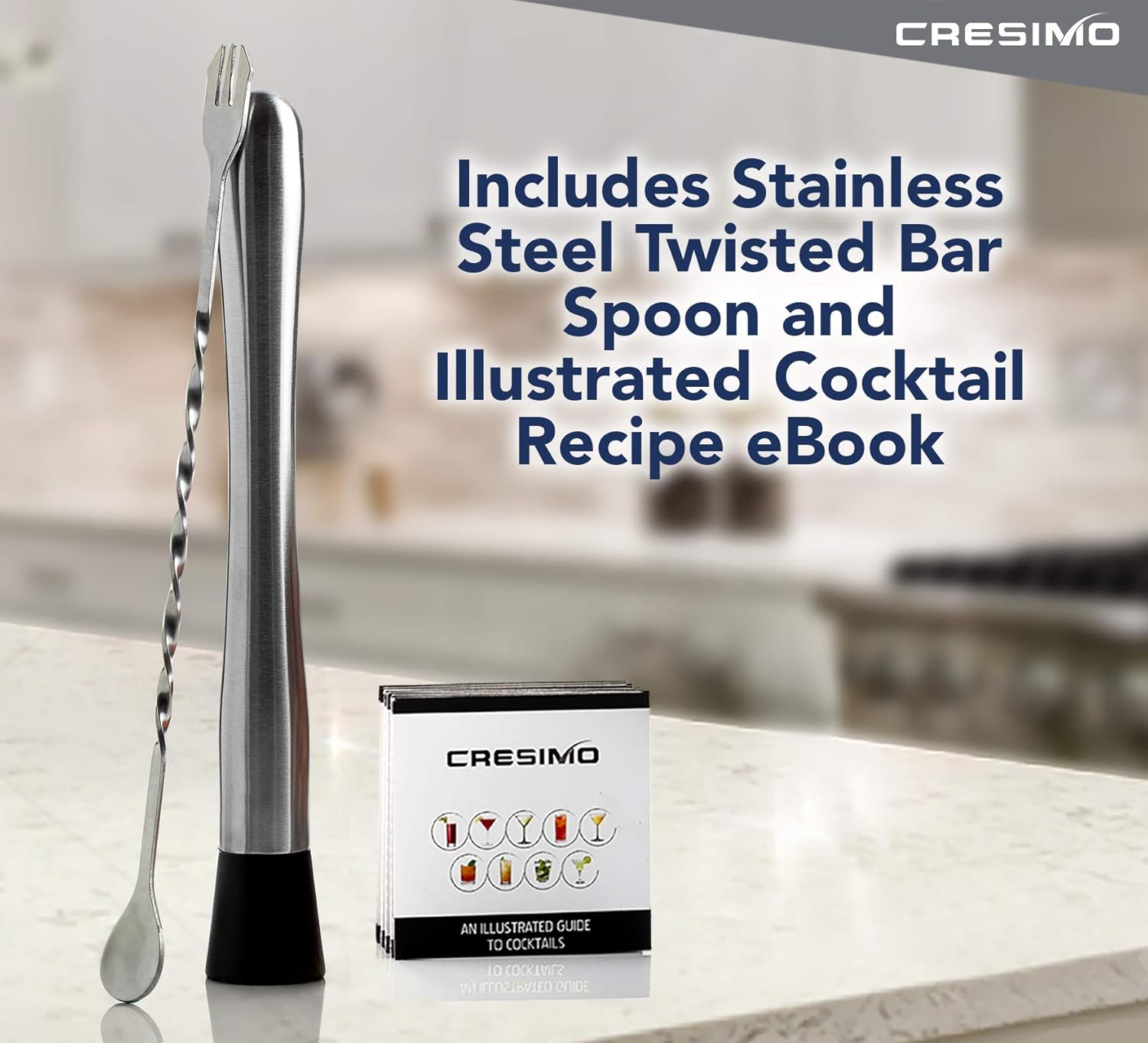 Lowest Price 10 inch Stainless Steel Cocktail Muddler and Mixing Spoon with Cocktail Recipes Book - Professional Home Bar Muddler Set for Creating Mojitos, Margaritas, Mint & Fruit Based Drinks - Cresimo Up To 40% OFF 10 inch Stainless Steel Cocktail Muddler and Mixing Spoon with Cocktail Recipes Book - Professional Home Bar Muddler Set for Creating Mojitos, Margaritas, Mint & Fruit Based Drinks - Cresimo