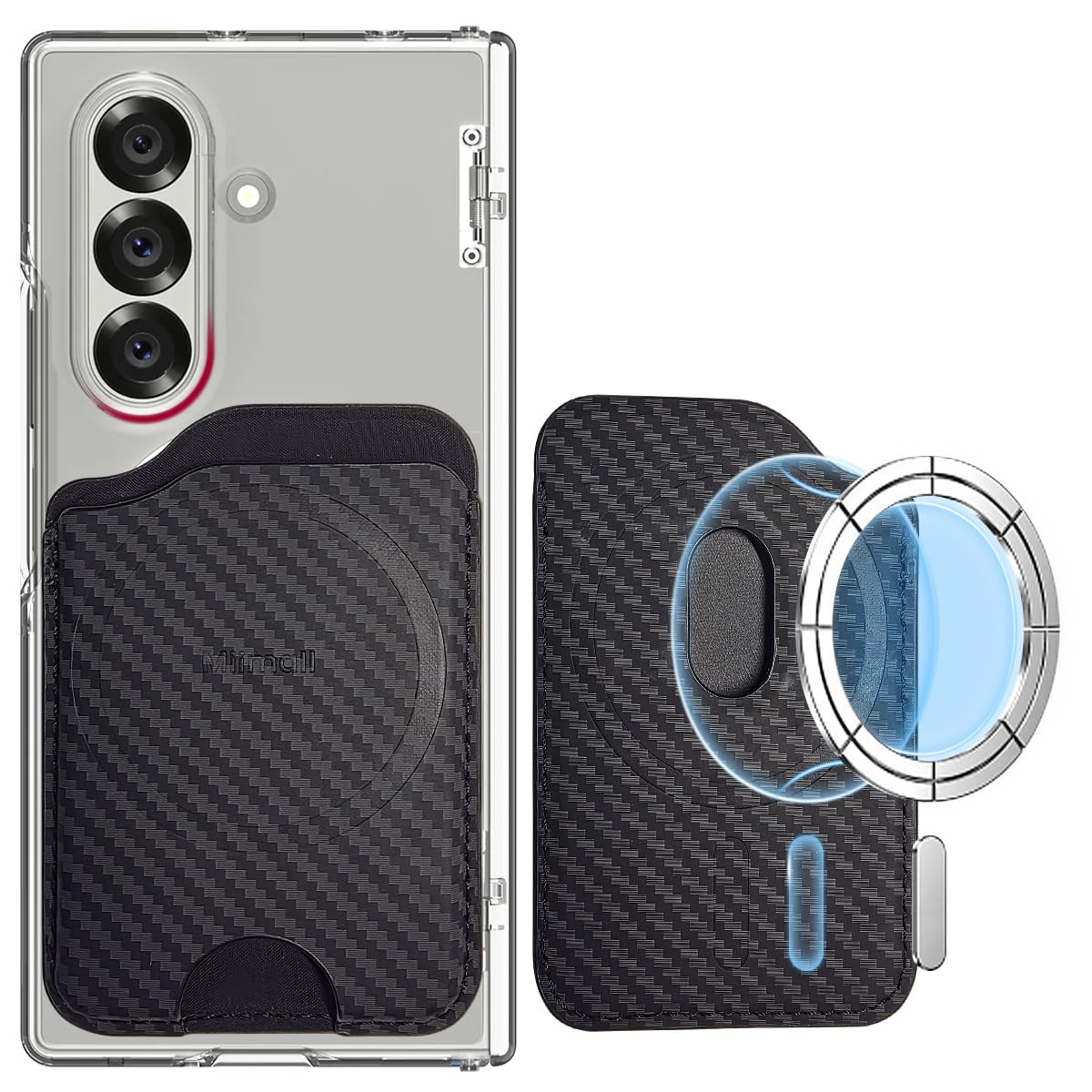 Miimall Mag-Safe Wallet pour Samsung Galaxy S26 S25 S24 Ultra Plus FE Z Fold 7 6 5 A17 A56 Series, Portefeuille Magnétique 3 Cartes PU Cuir