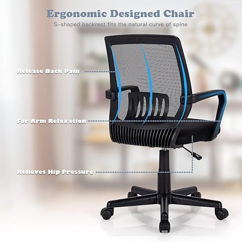 Miniatura 5 de Silla de trabajo de malla ajustable en altura, silla ejecutiva y gerencial giratoria con soporte lumbar, asiento acolchado en cascada, silla de