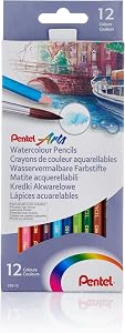 Pentel Arts Watercolour Pencils, Art Therapy or Adult Colouring, 12PK