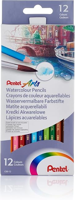 Pentel Arts Watercolour Crayons, thérapie artistique ou coloration pour adultes, 12PK