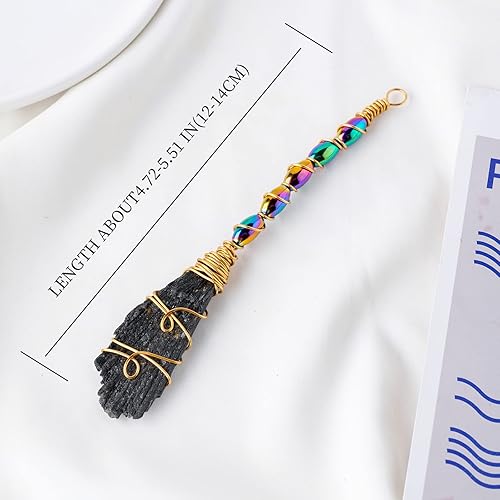 Miniatura 8 de Runyangshi Piedra de cianita natural hecha a mano Escoba mágica galvanoplastia, color negro crudo, turmalina curativa, cristal curativo, forma de