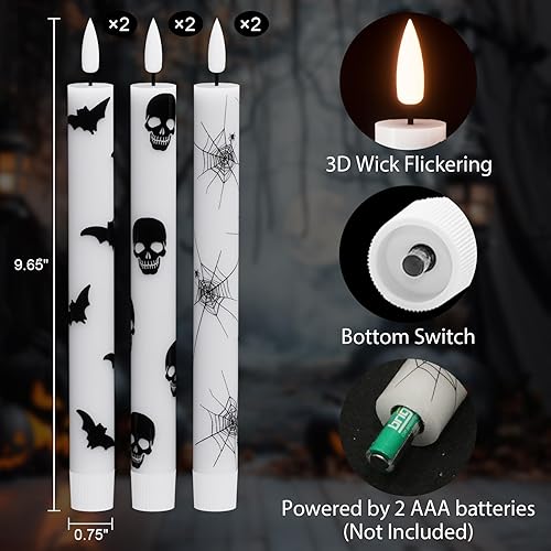 Miniatura 9 de Wondise Velas cónicas sin llama de Halloween con control remoto y temporizador, paquete de 4 velas de araña de Halloween, funciona con pilas, velas