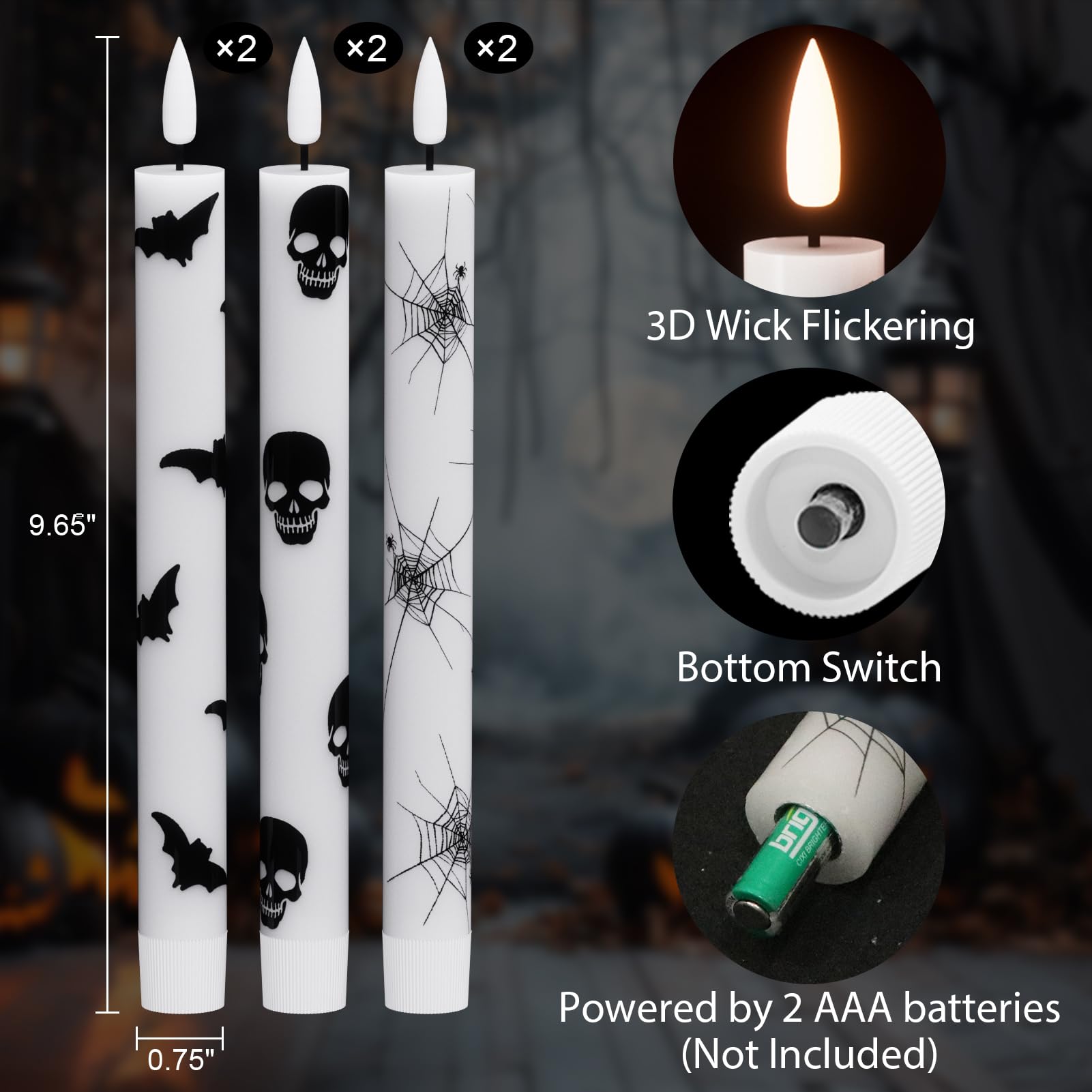 Lot De 6 Bougies LED Coniques Sans Flamme - Télécommande Incluse, Effet Vacillant Réaliste, Décoration Halloween & Noël