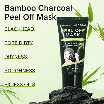 Bamboo Charcoal Peel Off Mask, Blackhead Remover Peel Off Mask Charcoal Face Masks for Deep Cleansing