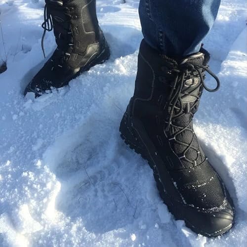 ROCKMARK Men's Winter Snow Boots, Warm Mid Calf Waterproof Durable Boot,Non-Slip Thermal-Insulated Climbing Shoes for Hiking & Ice Fishing & Snow Trekking & Outdoor Work(11, Black)