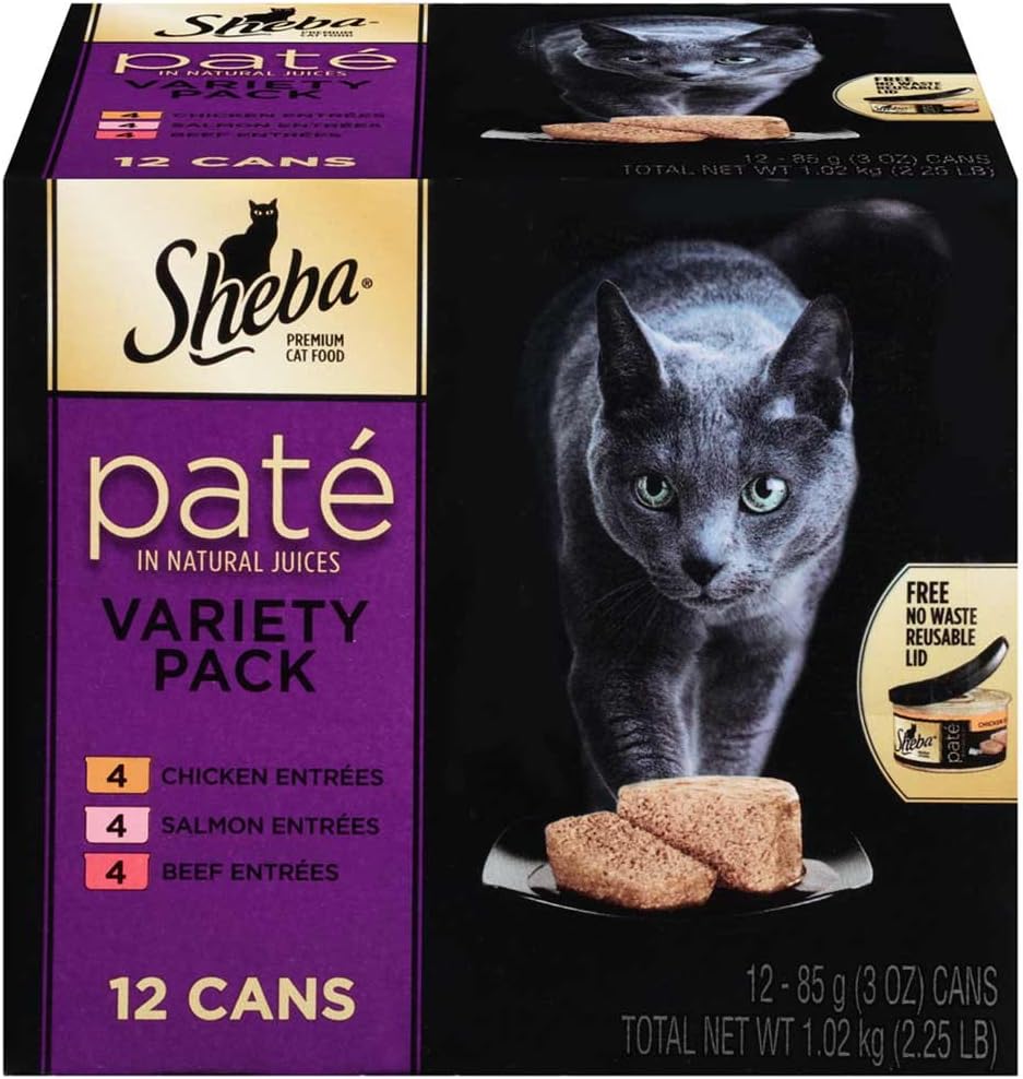 Sheba Premium Pate In Natural Juices Variety Pack-12 Ct. (Beef, Chicken, Salmon) Wet Food For Cats