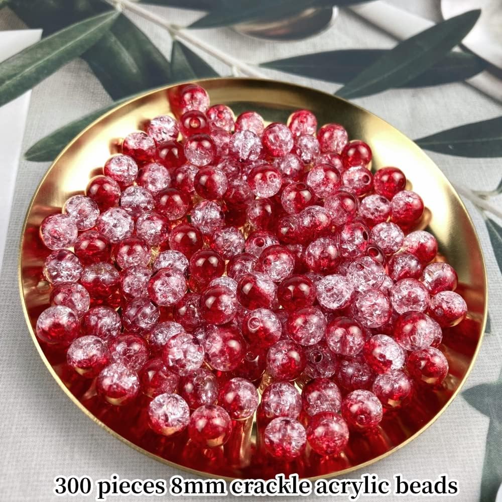 300pcs Crackle Acrylic Beads 8mm Crystal Round Crafts Bulk Spacer Beads for Jewelry Making Necklace Bracelet Earrings DIY Jewelry Decoration(Red) - Image 2