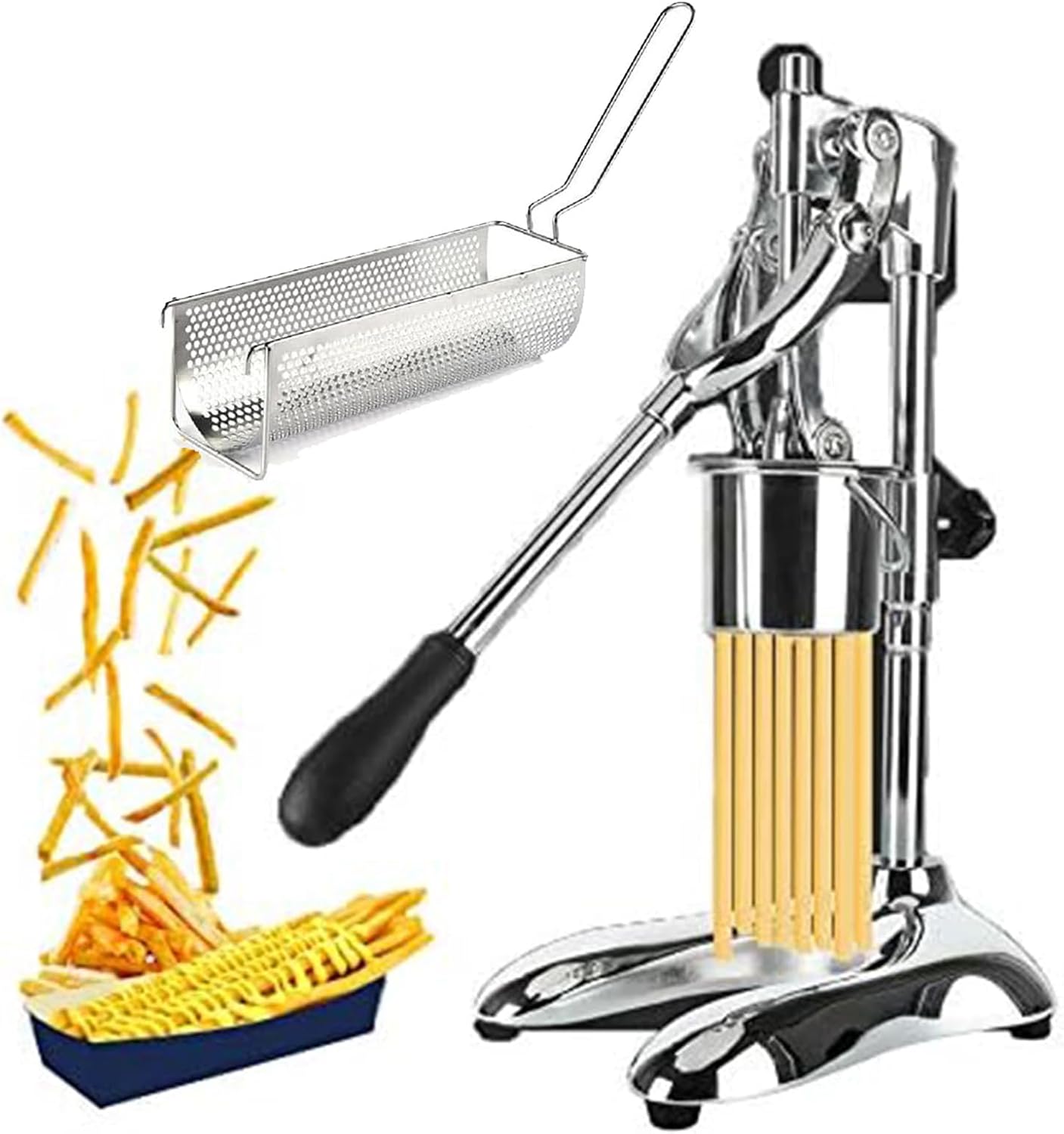 Extra Long Japanese Style French Fries Maker,12 Holes French Fry Cutter Machine, Vertical Potato Chips Squeezer Machine For Restaurant, Manual Mashed Potato Extruder For Food Truck, Kitchen
