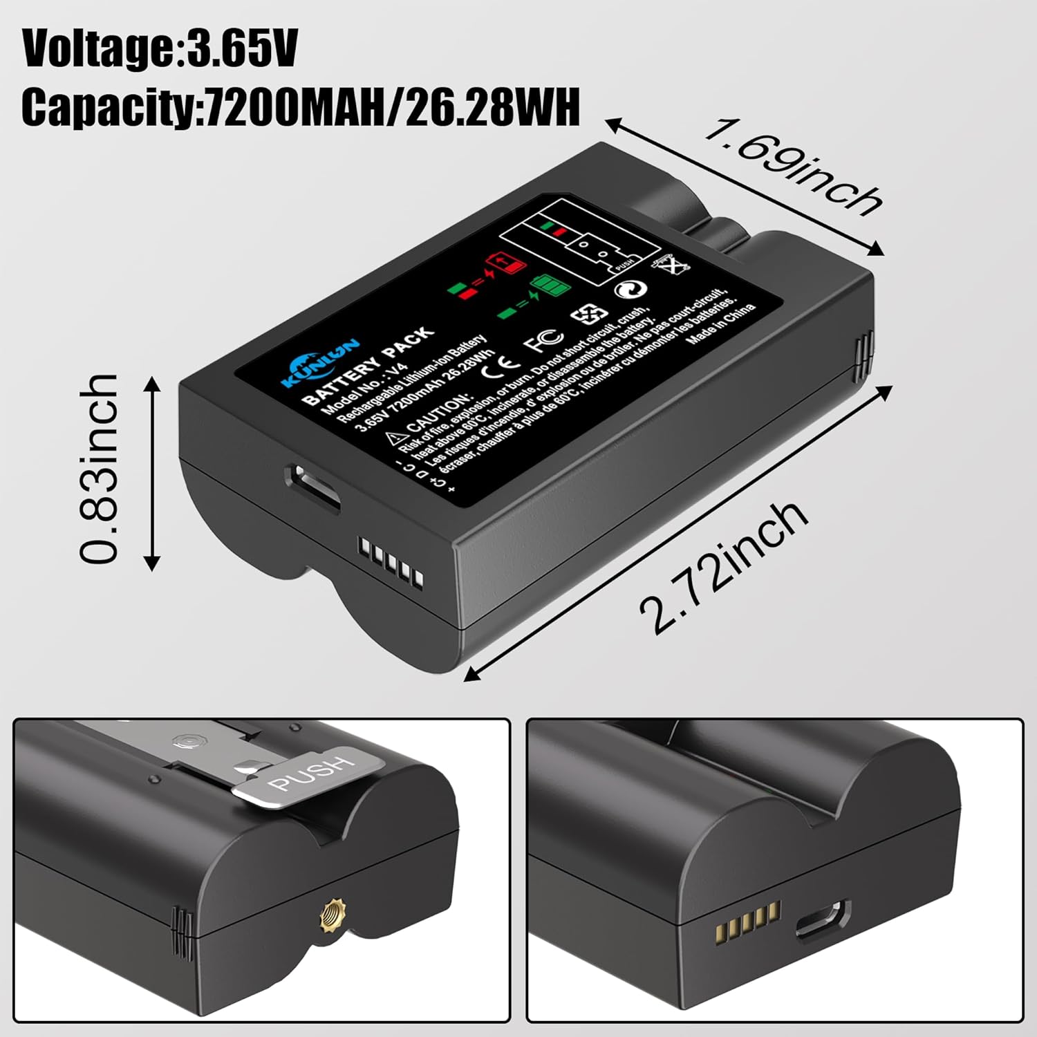 KUNLUN 2-Pack 7200mAh Replacement Battery with Charger Station for Ring Video Doorbell Camera 2/3/3 Plus/4, Spotlight Cam, Stick Up Cam,Rechargeable Upgraded Batteries 3.65V