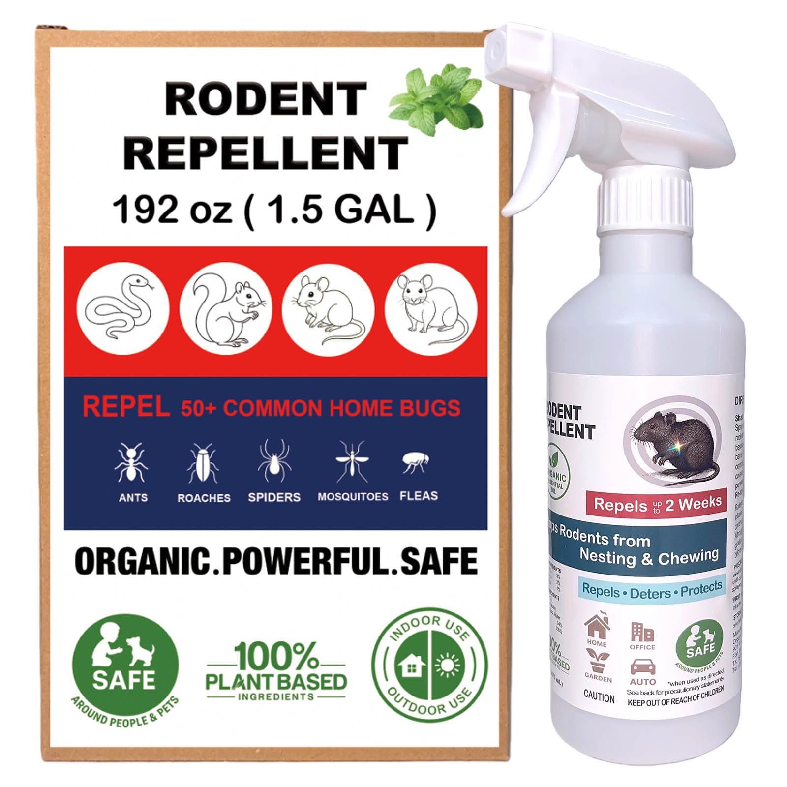 1.5 Gal. Organic Peppermint Oil Spray for Rodents &amp; Pest – 2X Repel Power Mouse, Mice, Rats, Squirrel Deterrent vs Mouse Repellent, rodent-repelling pouches, Indoor Outdoor for House, Car, Attic, Yard