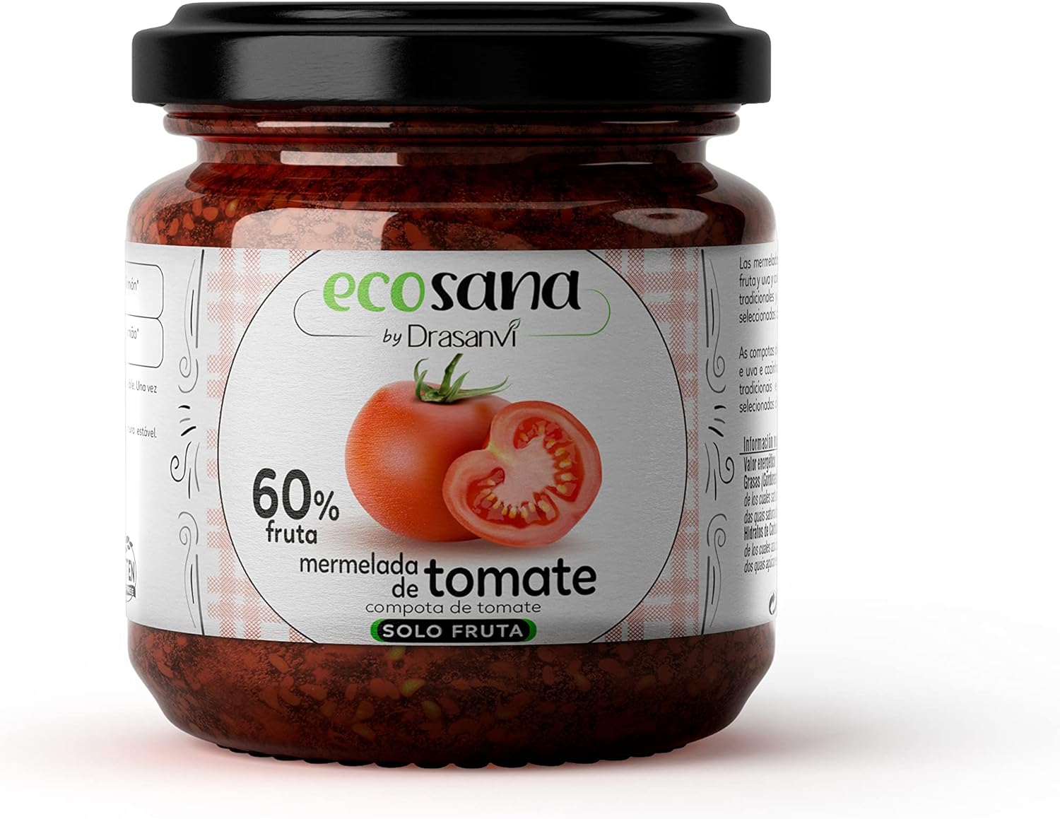 ECOSANA MERMELADA EXTRA TOMATE SIN AZÚCAR CERTIFICADO BIO by DRASANVI - VEGANO - SIN GLUTEN - 250g