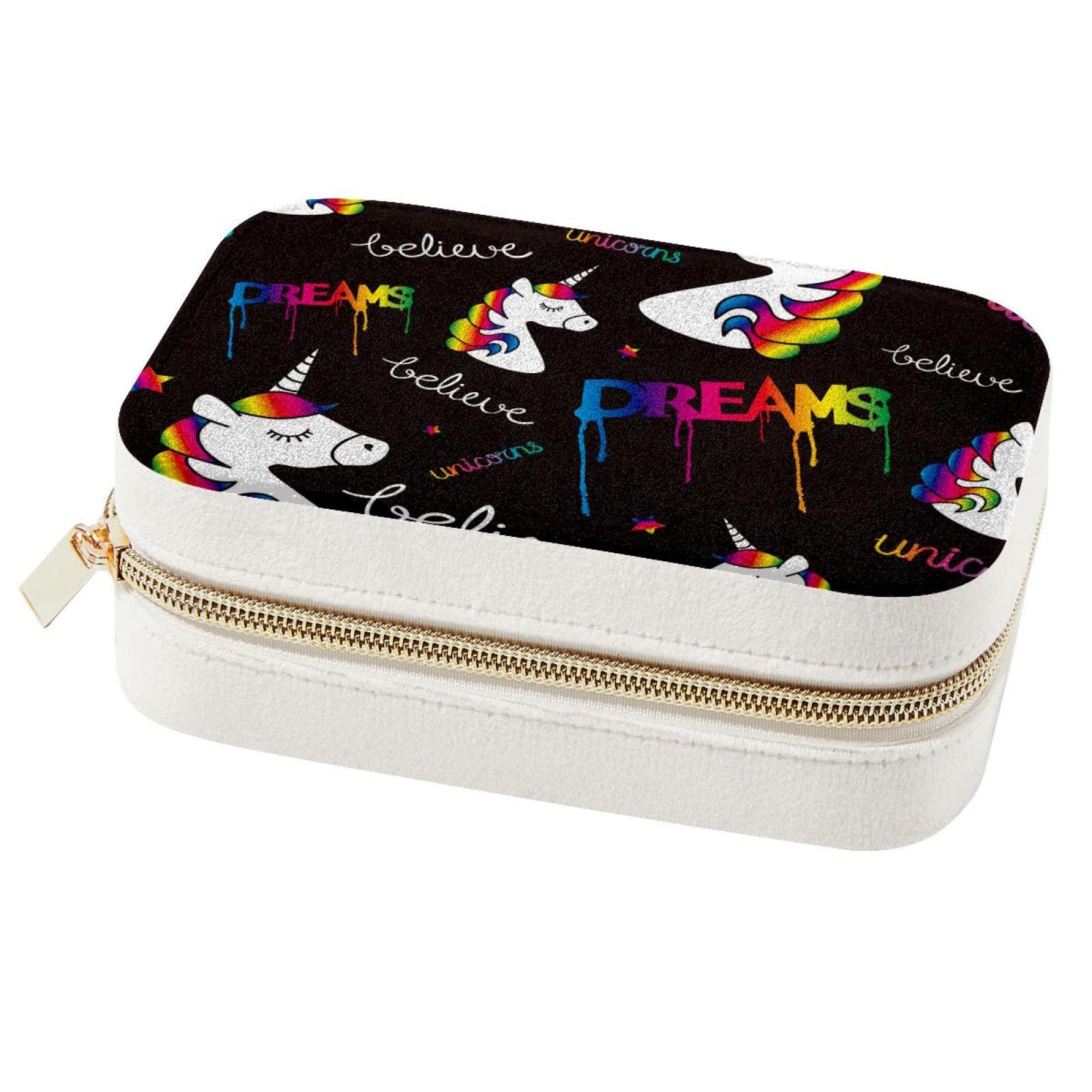 Boîte à bijoux de voyage portable licorne pour colliers et bagues