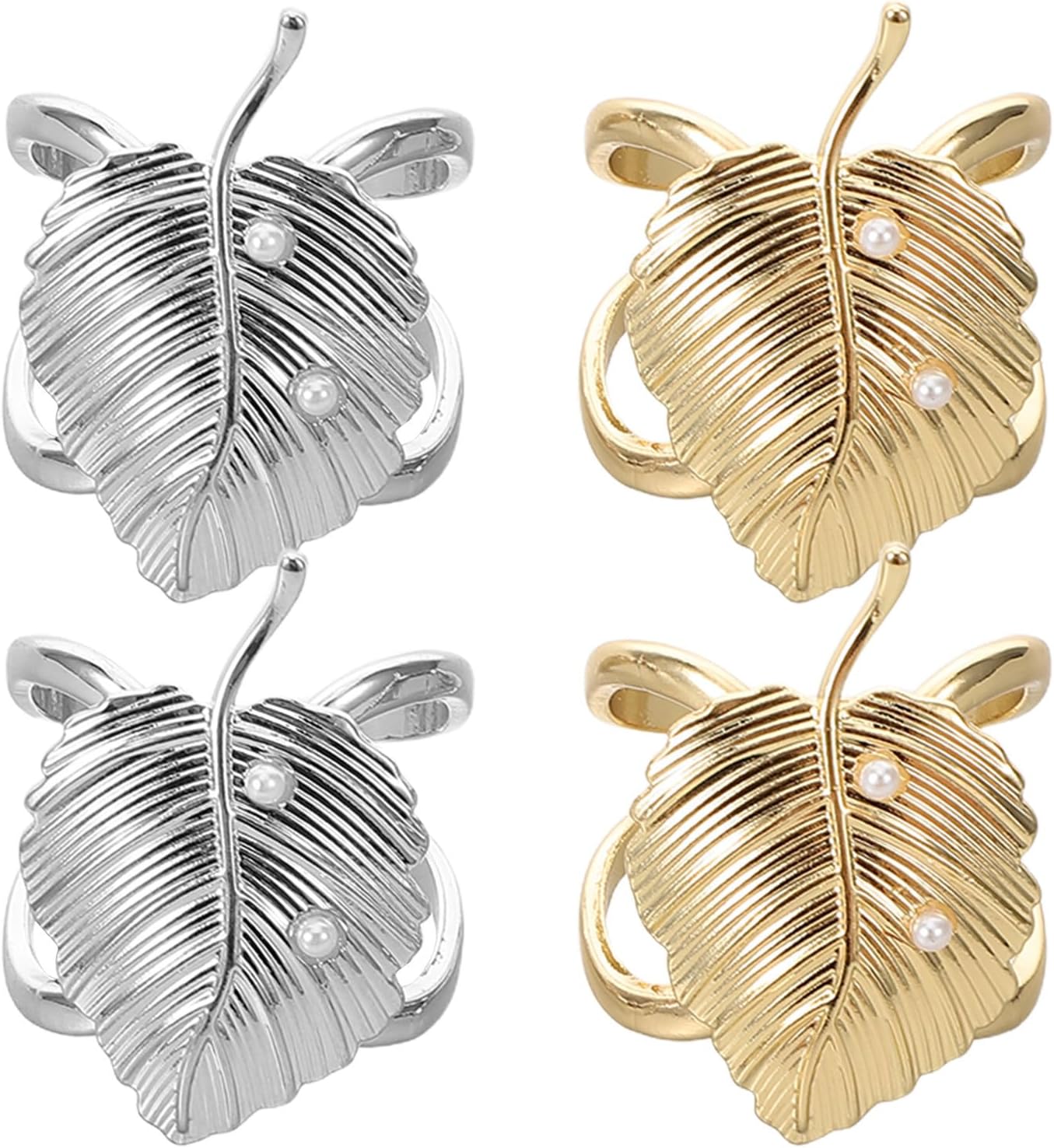 4pcs Vintage Leaf Faux Pearl Alloy Scarf Slide Clips Jewelry