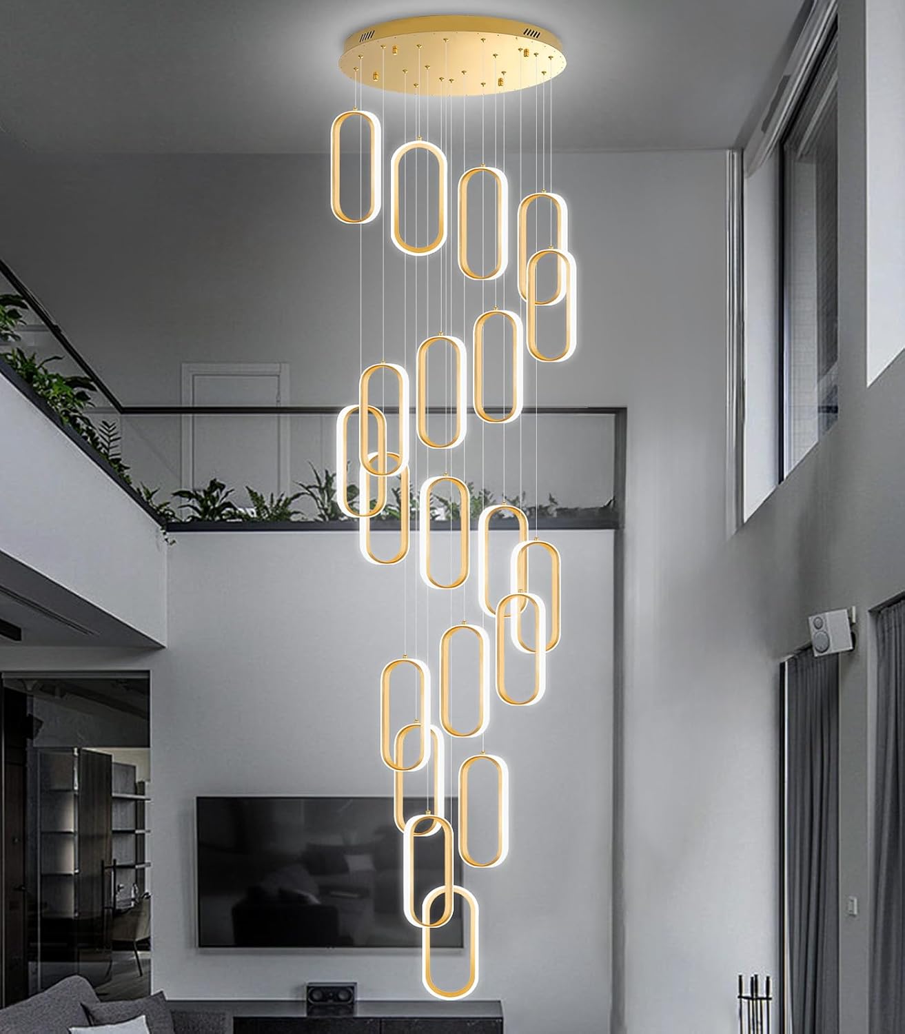 20 Ring Modern Chandelier Glam Chandelier LED Dimmable for Staircase Enterway Ceiling Chandeliers for Villa Foyer Living Room Gold