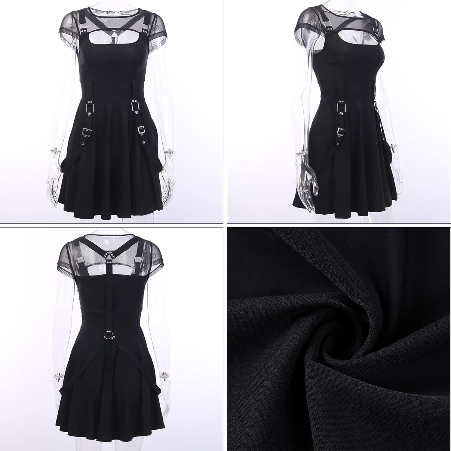 TSMNZMU Women Gothic Mesh Mini Dress Black Harajuku Grunge Halter Dresses Sleeveless Aesthetic Alt Dress Y2K Emo Dress - Image 5