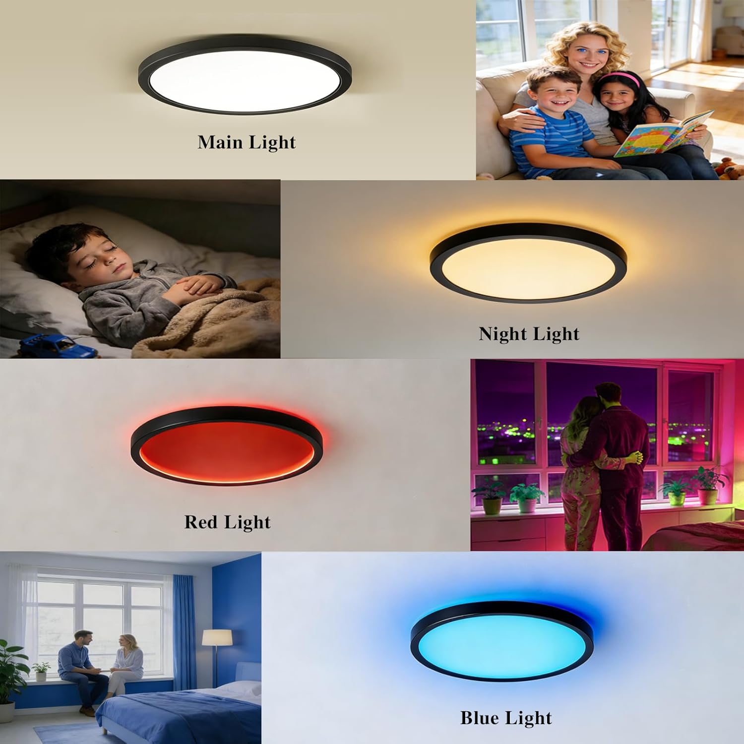 Smart Ceiling Light 12 Inch - RGB Rear Color, Living Room Lighting fixtures Ceiling, Black, 2-Pack