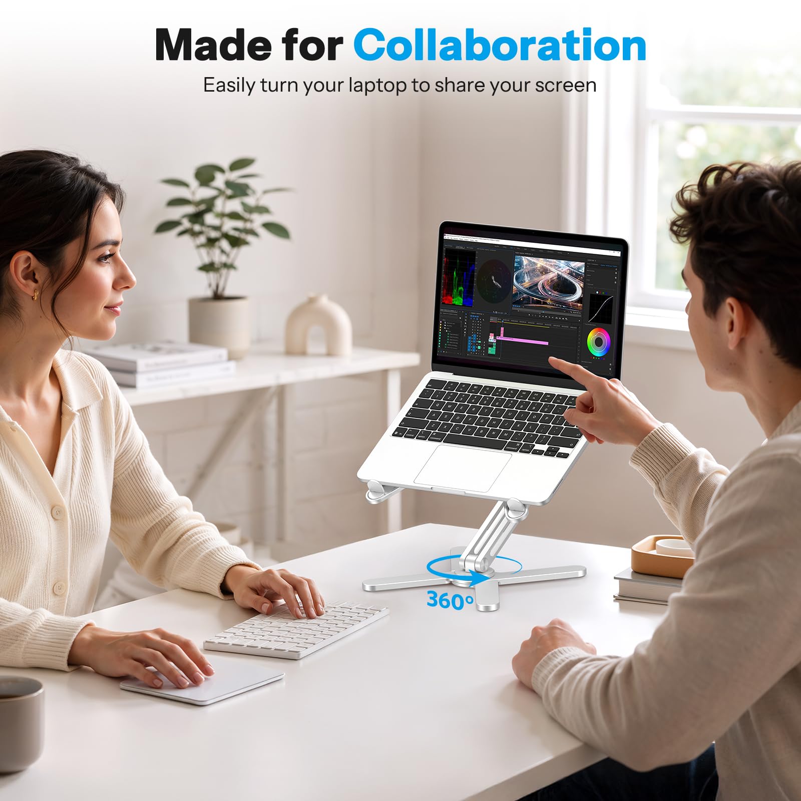 OMOTON Obrotowy stojak na laptopa 360 na biurko, ergonomiczny składany stojak na komputer, regulowana wysokość, do wspólnej pracy, łatwe przechowywanie, pasuje do MacBooków, wszystkich laptopów o