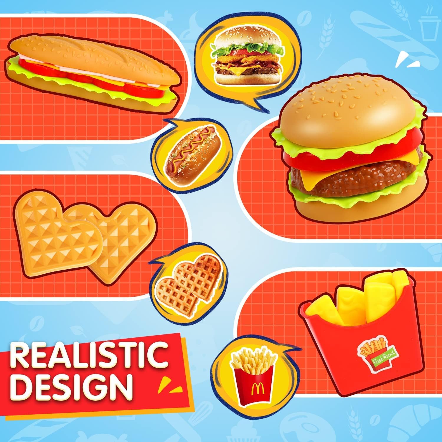 DERAYEE Hamburger Jouet, Groupe Nourriture Jouet Dinette Enfant Aliments pour Garçon Fille, Cadeau Éducatif
