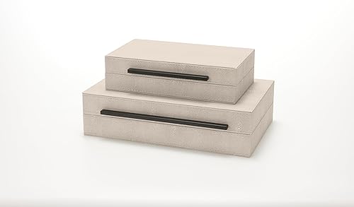 Miniatura 3 de Generic Sagala - Juego de 2 cajas decorativas de color marfil Shagreen con asas de metal negras, cajas de joyería de piel sintética, cajas de
