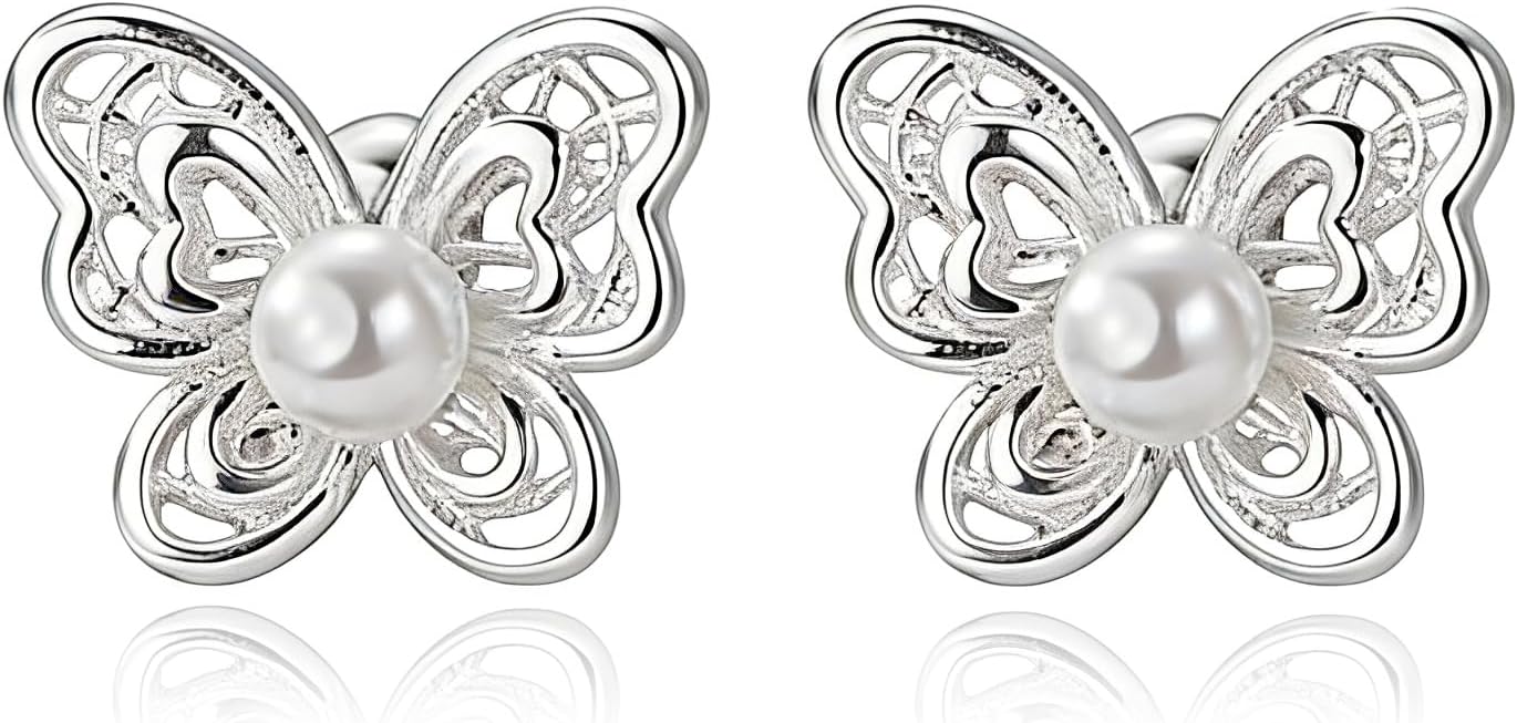 Solid 925 Sterling Silver Butterfly Stud Earrings for Women Teens Cute Butterfly Stud Earrings Screw Backs Hypoallergenic