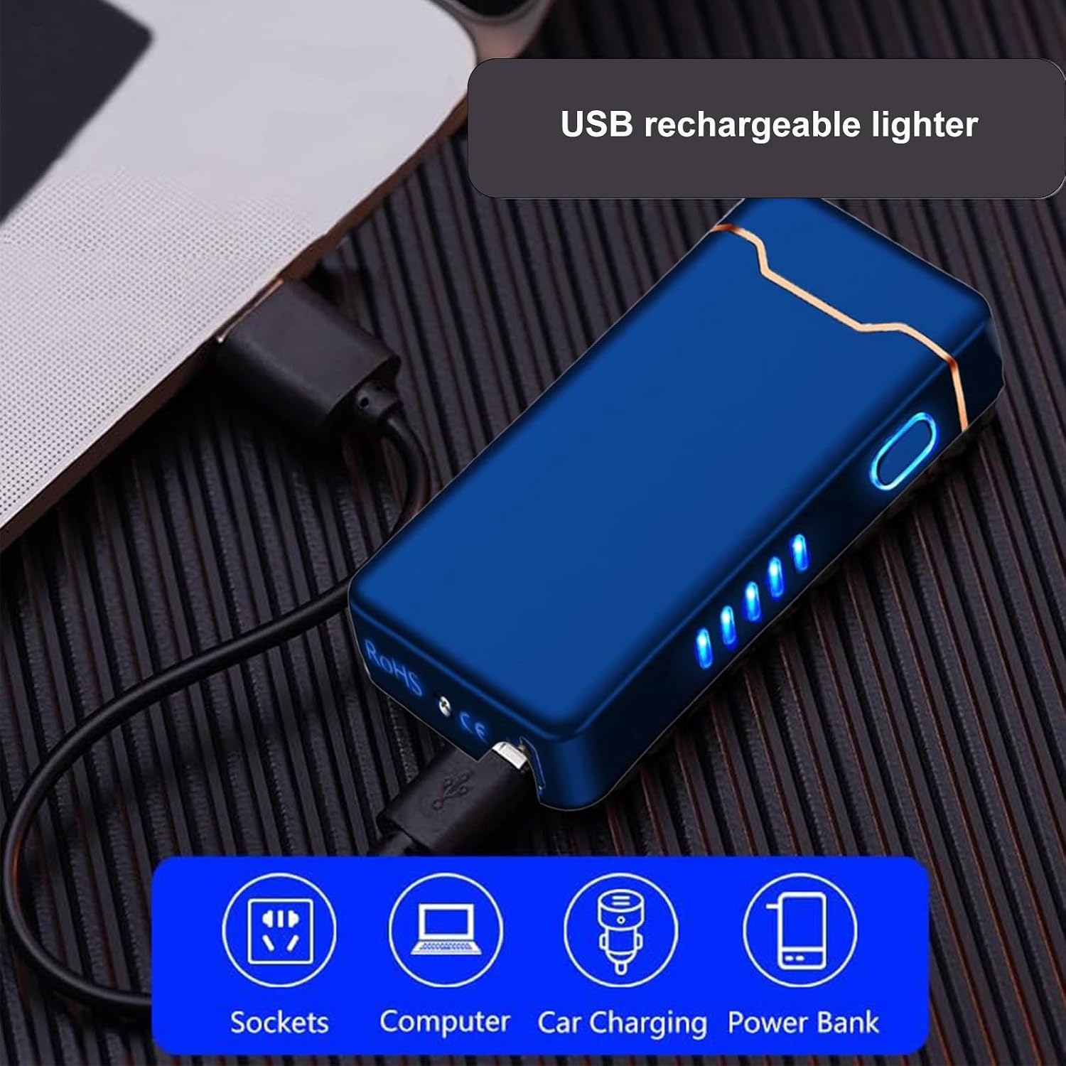 Electric Lighter Plasma Rechargeable with LED Battery Indicator Strong Flame, USB Convenient Charging, Windproof Lighter Outdoor（Blue