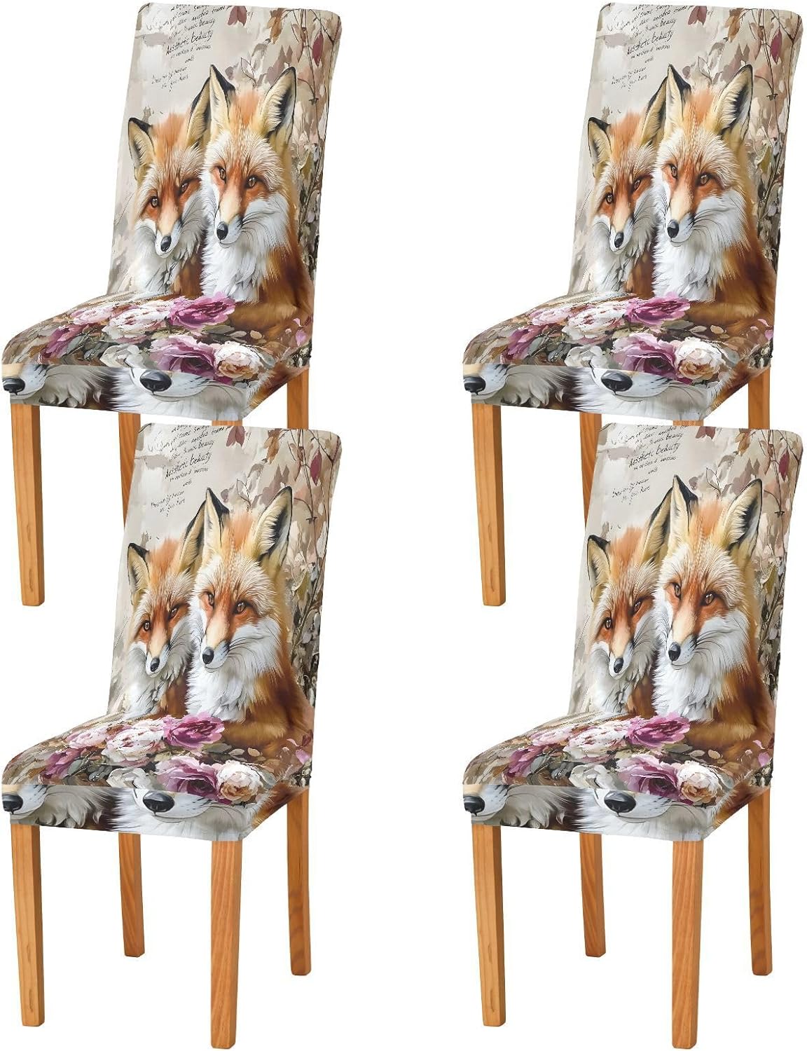 ALAZA Chair Covers for Dining Room, Watercolor Retro Fox Stretch Chair Cover Sets Chair Protector Removable Washable for Ktichen Restaurant Hotel