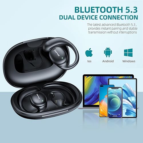 Miniatura 5 de AWEI Auriculares de oreja abierta, auriculares Bluetooth 5.3 con estuche de carga, IPX6 impermeables, auriculares inalámbricos inalámbricos con