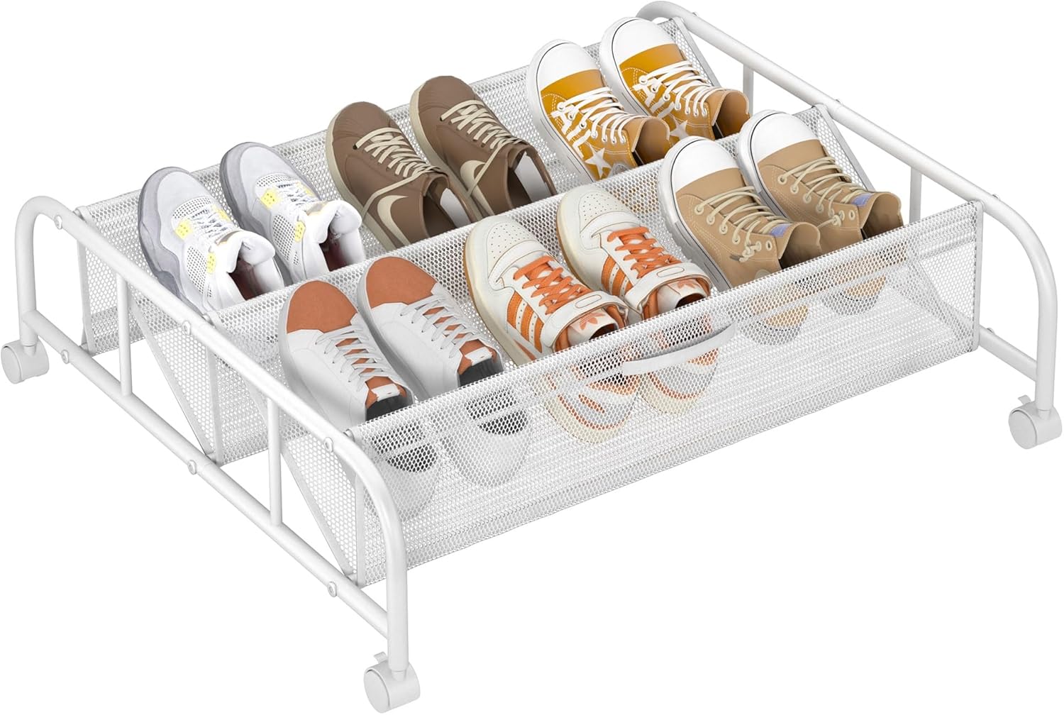 2 Tier Shoe Rack Underbed Organizer Storage Rack with Wheels Woven Mesh Cloth Shoe Organizer Drawer Space Saving for Bedroom (Black, 2 Pack)