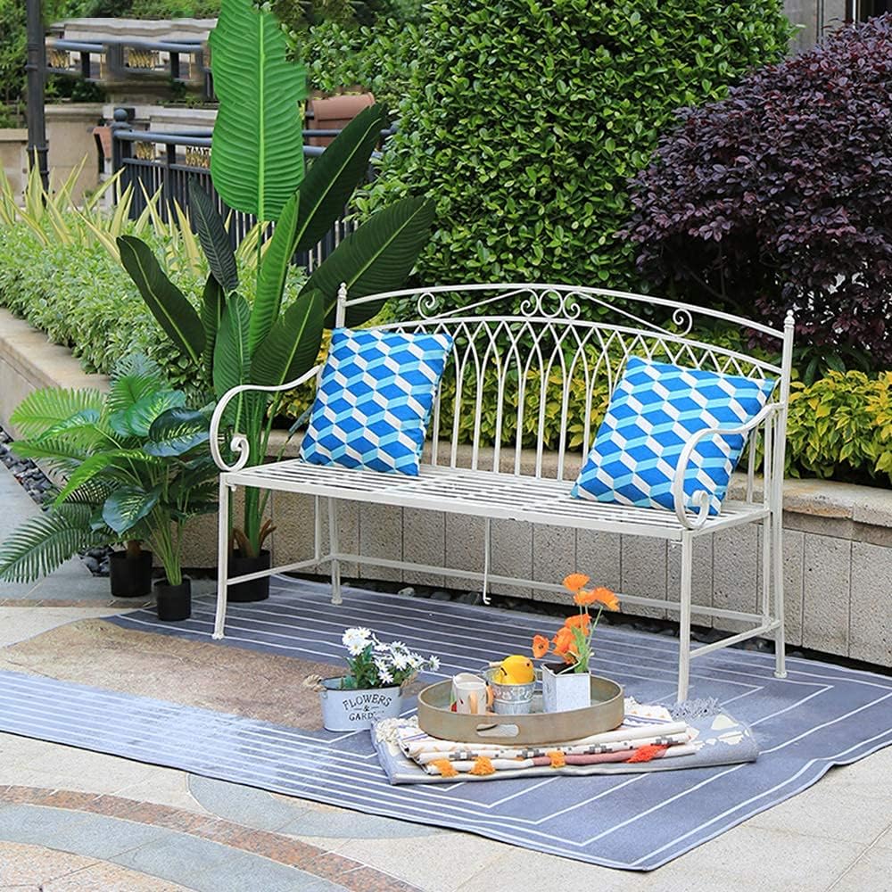 Park Garden Terrace Bench Outdoor Leisure Benches Cast Iron Garden Bench with Middle Table Weatherproof and Rust-Proof Retro Metal Bench 2-Seater Decorative Bench