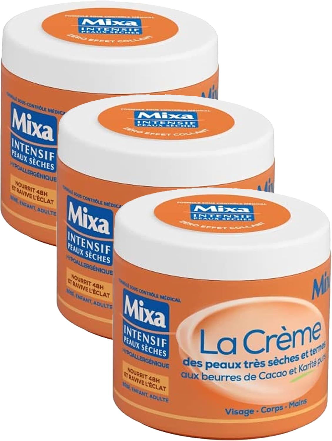 Mixa Intensif Peaux Sèches – La Crème des Peaux Très Sèches et Ternes – Multi Usages Visage, Corps, Mains, Pieds – Nourrit 48h et Ravive l’Éclat – Pénétration Rapide – Hypoallergénique – Pot 400 ml?