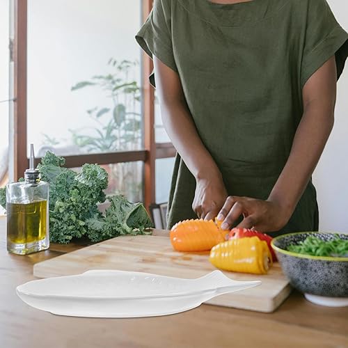 Miniatura 9 de DOITOOL Plato de pescado plato de cerámica con forma de pescado con textura para servir de porcelana, bandeja de comida para frutas o queso (13.2