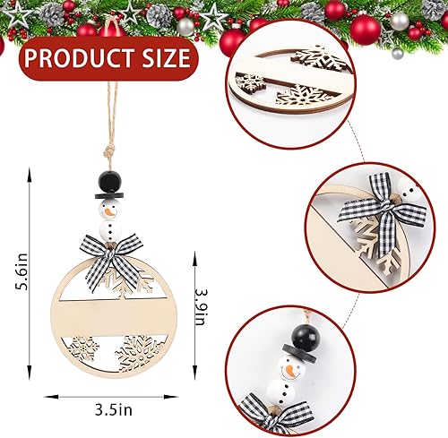 Miniatura 2 de 18 etiquetas de nombre de madera de Navidad, etiqueta colgante de calcetín de Navidad con etiquetas huecas de copo de nieve, lazos a cuadros, muñeco