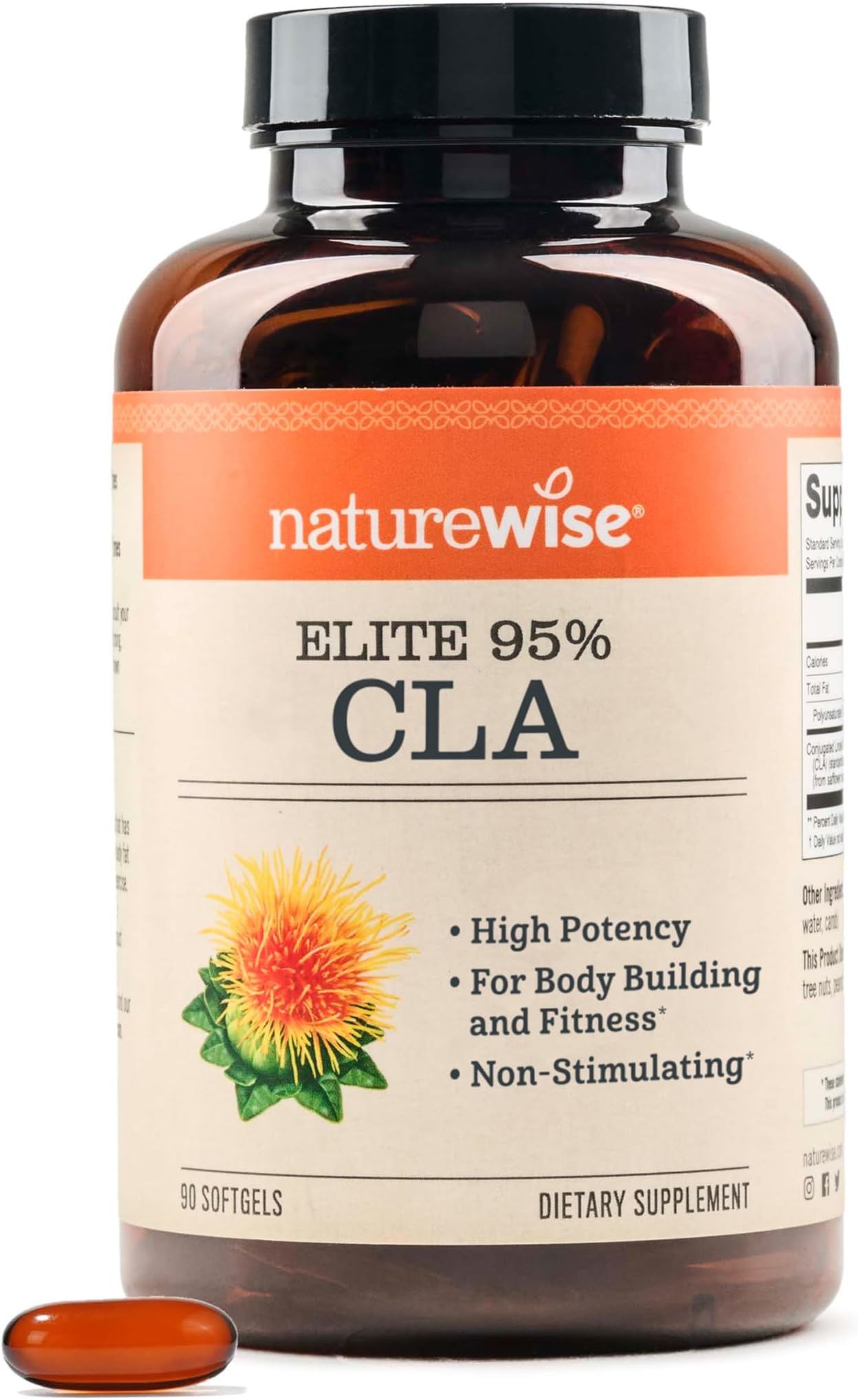 Elite CLA 1300 Maximum Potency, 95% CLA Safflower Oil Workout Supplement, Support Muscle Function & Fitness goals (1 Month Supply - 90 Count)