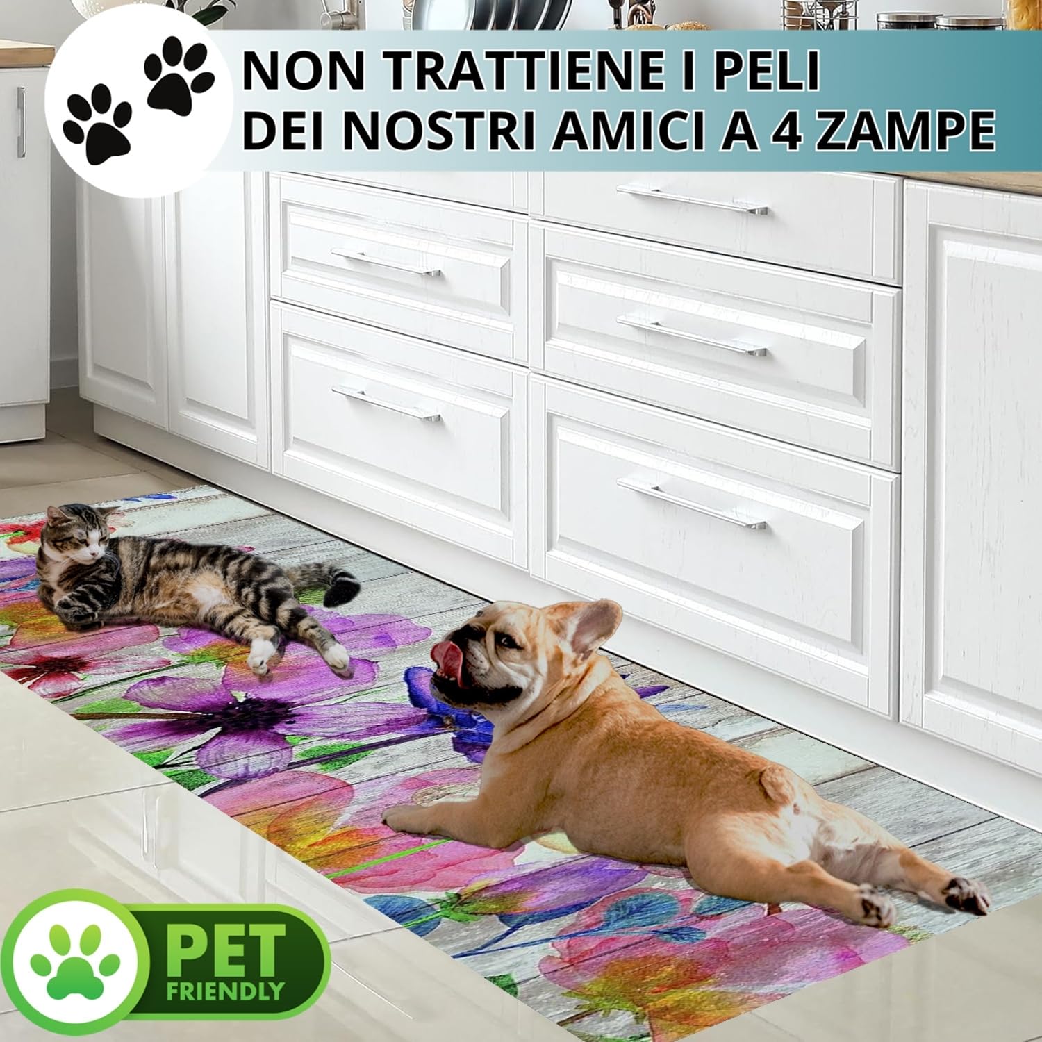 Passatoia Lavabile 52x350 Cuori Tappeto Cucina Antiscivolo Lavabile In Vinile | Made In Italy | Passatoia Antimacchia In PVC Interni E Esterni Stampa Digitale Fantasia Orchidea | Tappeti Runner Lungo In Gomma