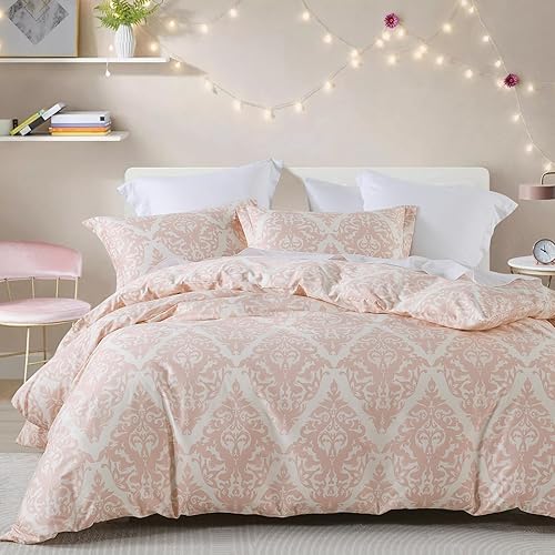 PERHOM Funda de edredón de cachemira King  Funda de edredón 100% algodón tamaño King, 3 piezas súper suaves y transpirables de medallón de damasco