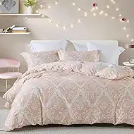 PERHOM Paisley Duvet Cover Queen - 100% Cotton Duvet Cover Queen Size, 3 Pieces Ultra Soft Breathable Damask Medallion Bedding Duvet Covers with 2 Pillow Shams, 90"x90", No Comforter