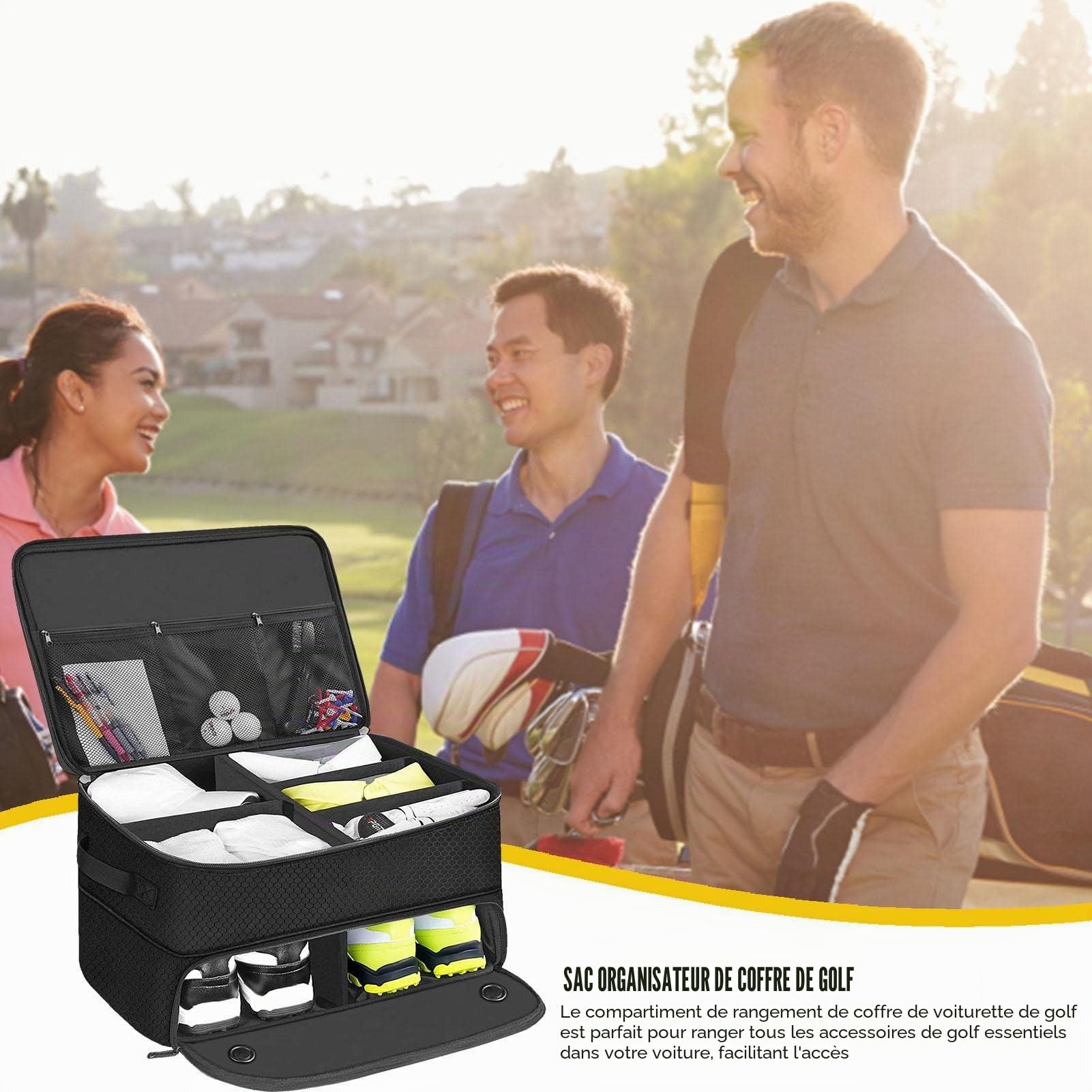 Sac organisateur de coffre de golf, organisateur de golf pour voiture, sac de rangement pliable pour fournitures de golf, support de coffre, boîte de balle de golf portable unisexe pour coffre, sac pe