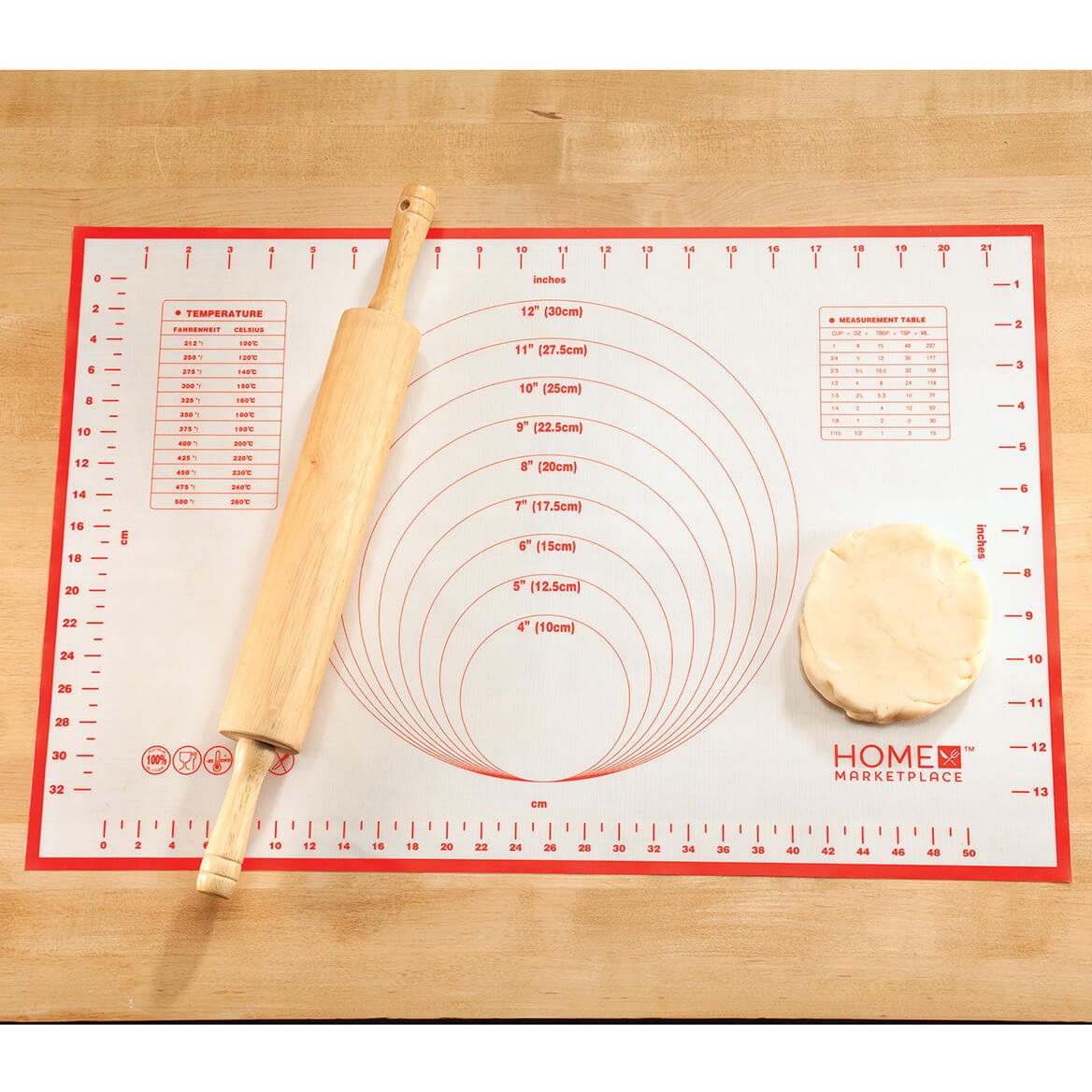 Silicone Pastry Mat by Home Marketplace, Non-Slip Dough Mat with Measurements and Conversion Charts for Pastry Rolling, 24” x 15 ¾”