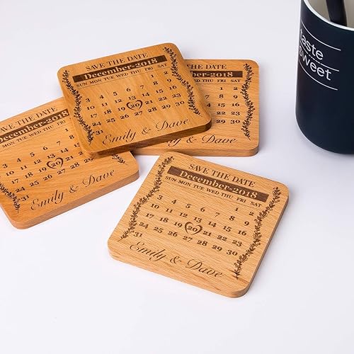 Miniatura 3 de Posavasos personalizados de madera de haya para bebidas. Regalos de boda personalizados para despedida de soltera, juego de 16 posavasos