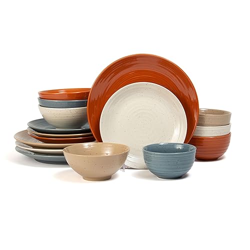 Sango Siterra Painter's Palette 16-Piece Stoneware Dinnerware Set - Service
