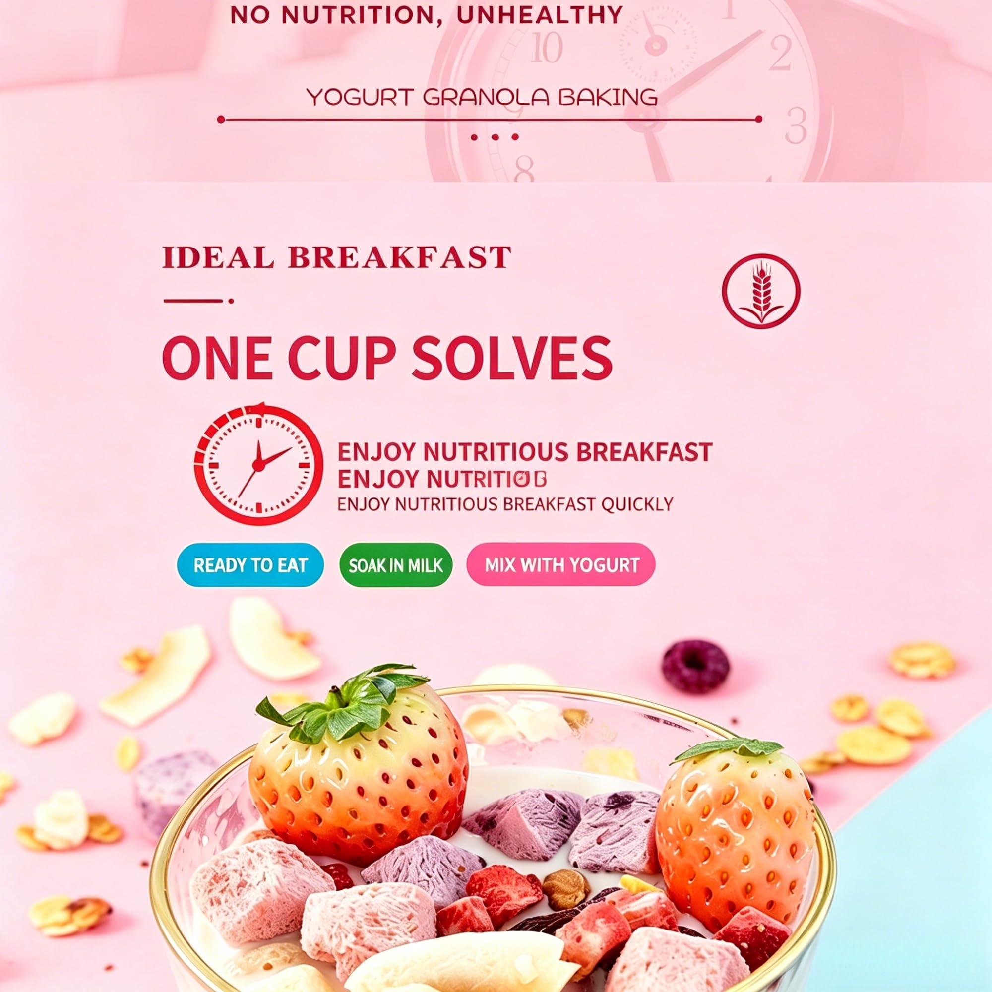 Cereal de yogur con semillas de chía: avena mezclada con trozos de fruta y bocadillos integrales(3pcs)