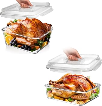 Razab 6500 ML / 220 oz / 28 Cup + 4800 ML / 163 oz / 21 Cup LARGE Glass Food Storage Containers with Lids with Leakproof Airtight Locking - BPA Free Oven & Microwave Safe